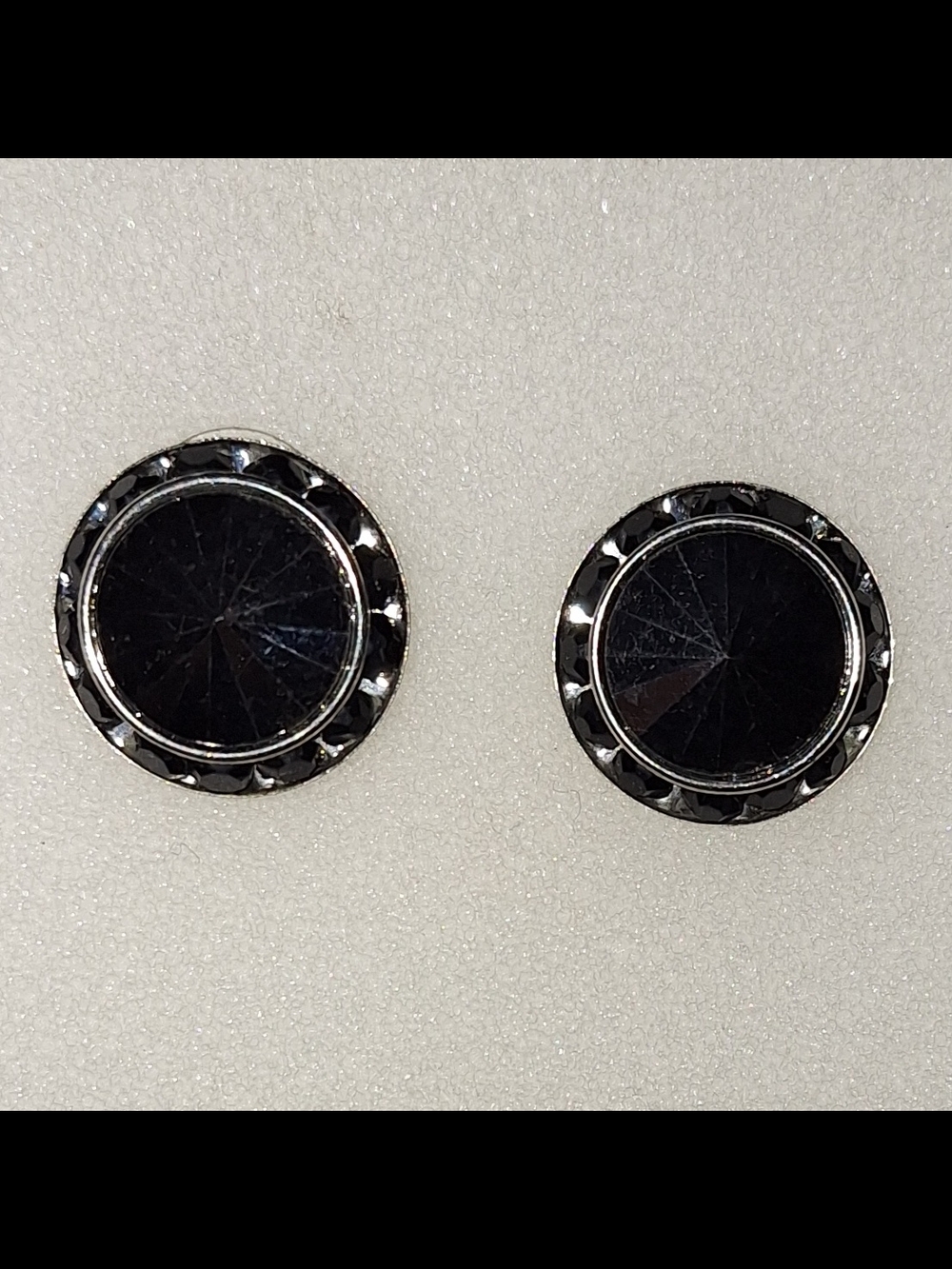 Black Round Faceted Button Earrings